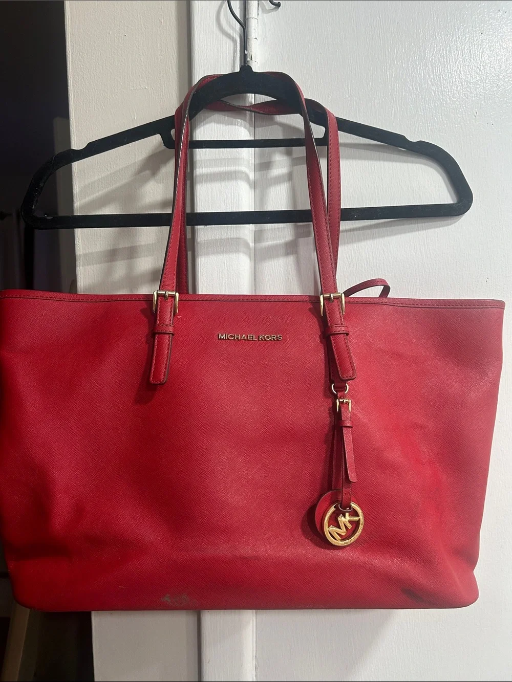 Michael Michael Kors Red large Jet Set leather tote bag